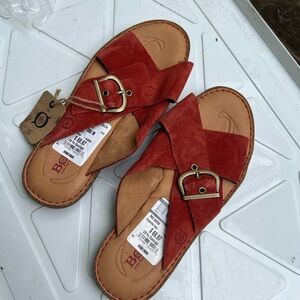 BORN Women's Red Suede Buckle Sandals